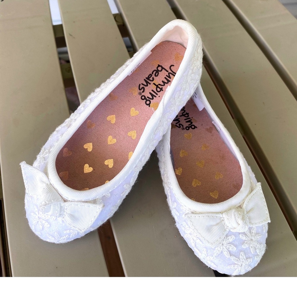 Jumping Beans White Floral‎ Ballet Flats with Bow Accent - Size 7 Toddler